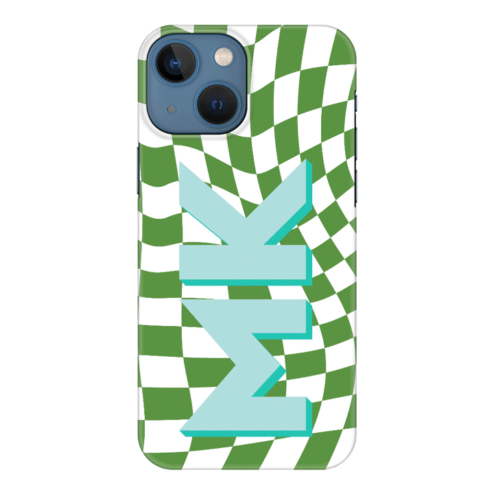 Apple iPhone 13 / Snap Classic Custom Monogram Initial Wavy Checkerboard, Phone Case - Stylizedd.com