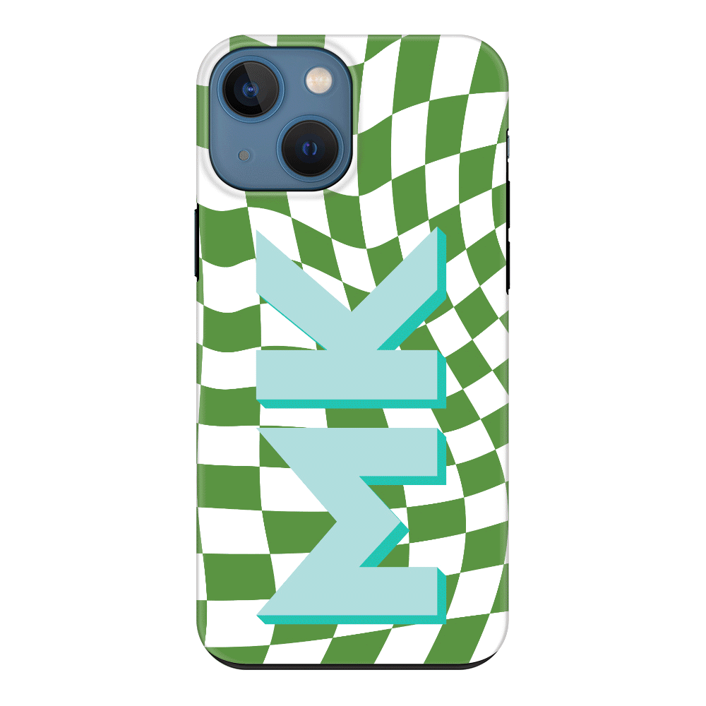 Apple iPhone 13 / Tough Pro Custom Monogram Initial Wavy Checkerboard, Phone Case - Stylizedd.com