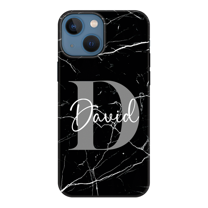 Apple iPhone 13 / Tough Pro Personalized Text Black & White Marble Texture, Phone Case - Stylizedd.com