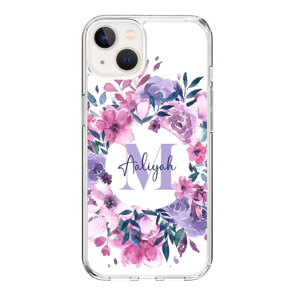 Apple iPhone 14 / Clear Classic Custom Monogram Floral Flower Initial Name & Letter, Phone Case - Stylizedd.com