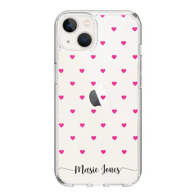 Apple iPhone 14 / Clear Classic Phone Case Heart Pattern Custom Text, My Name Phone Case - Stylizedd.com