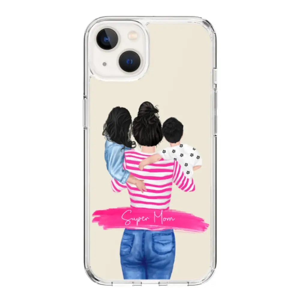 Apple iPhone 14 / Clear Classic Phone Case Custom Clipart Text Mother Son & Daughter Phone Case - Stylizedd.com