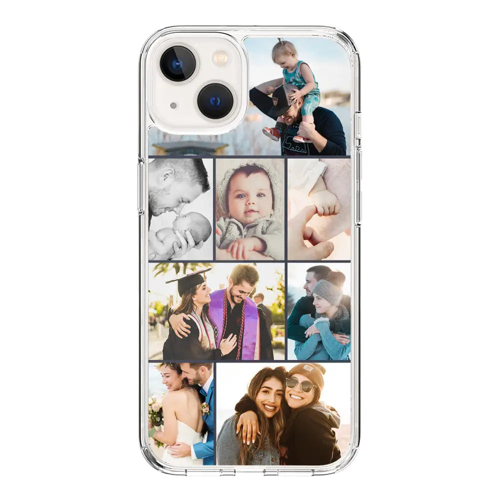 Apple iPhone 14 / Clear Classic Personalised Photo Collage Grid Phone Case - Stylizedd.com