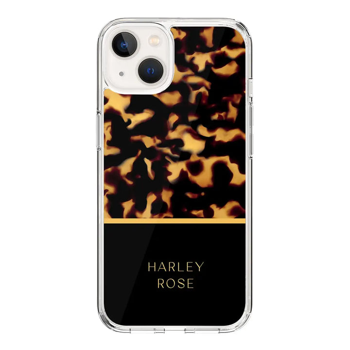 Apple iPhone 14 / Clear Classic Personalized Text Elegant Luxury Tortoise Shell Pattern, Phone Case - Stylizedd.com