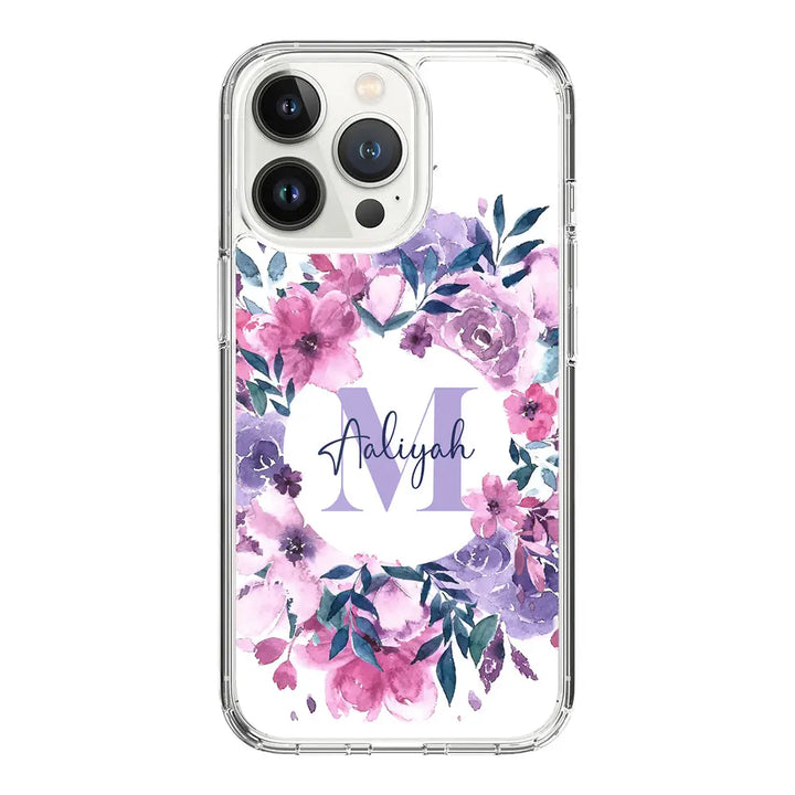 Apple iPhone 14 Pro / Clear Classic Custom Monogram Floral Flower Initial Name & Letter, Phone Case - Stylizedd.com