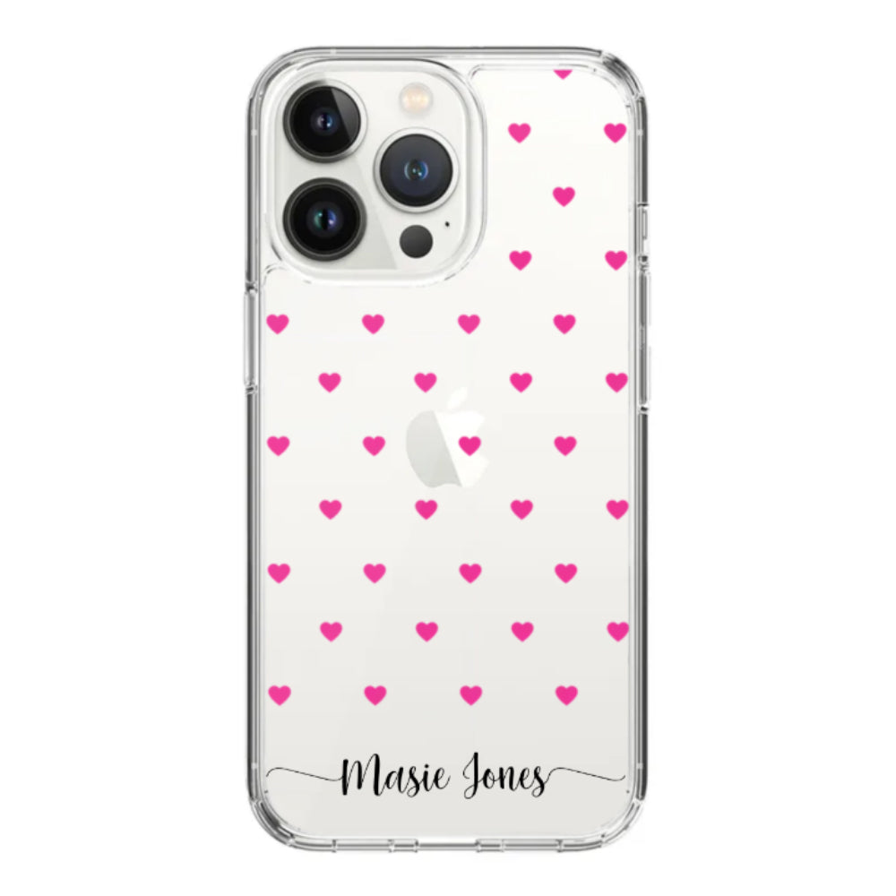 Apple iPhone 14 Pro / Rugged Black Heart Pattern Custom Text, My Name Phone Case - Stylizedd.com