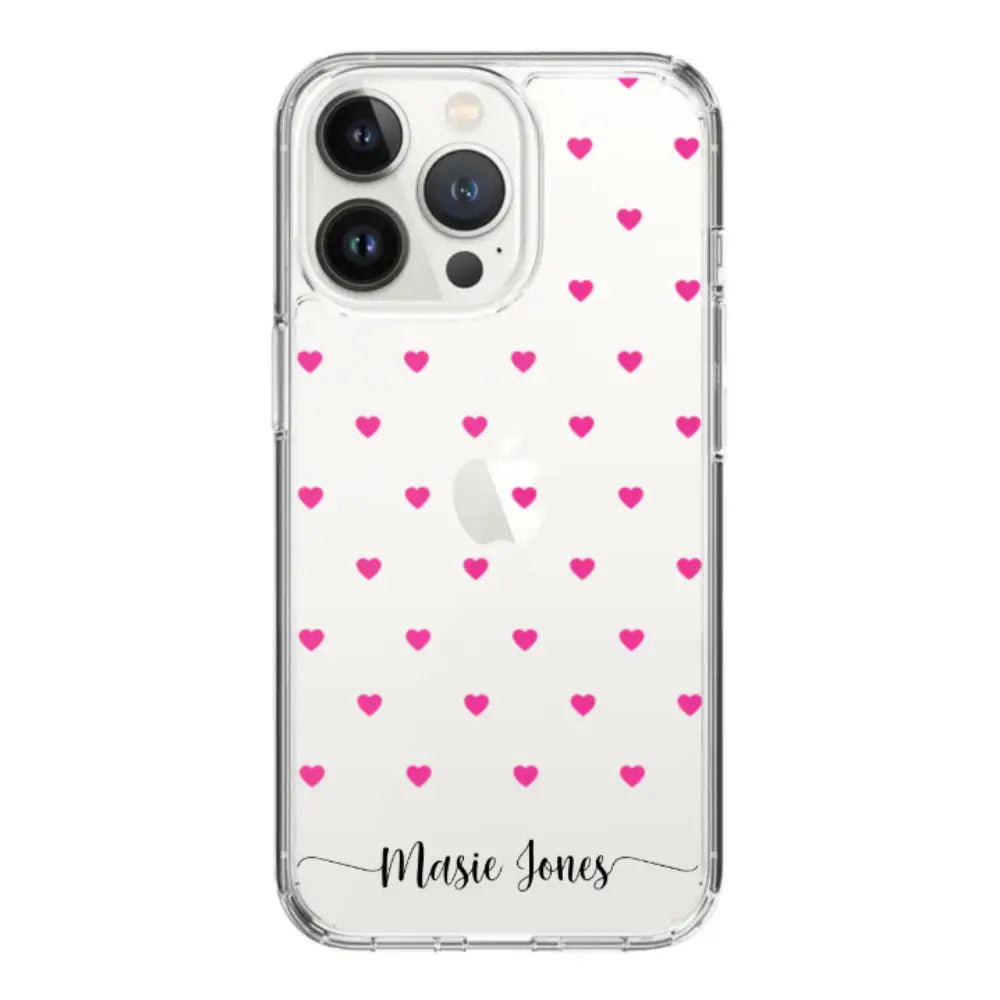 Apple iPhone 14 Pro / Clear Classic Heart Pattern Custom Text, My Name Phone Case - Stylizedd.com