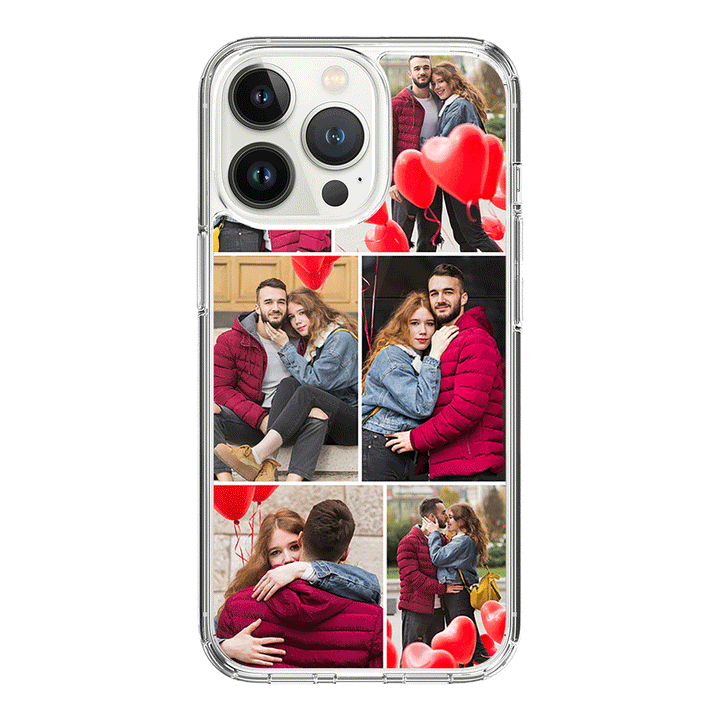 Apple iPhone 14 Pro / Rugged Black Personalised Valentine Photo Collage Grid, Phone Case - Stylizedd.com