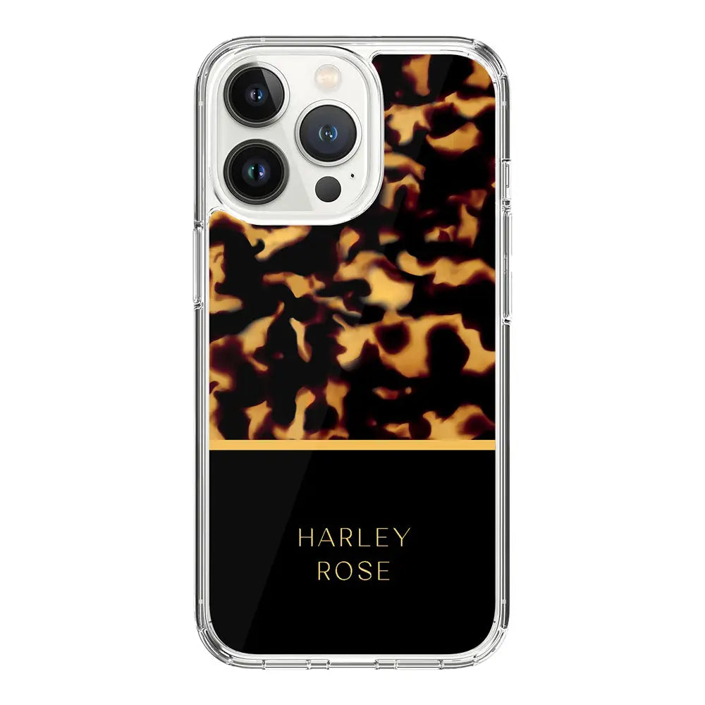 Apple iPhone 14 Pro / Clear Classic Personalized Text Elegant Luxury Tortoise Shell Pattern, Phone Case - Stylizedd.com