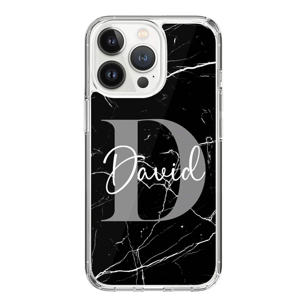 Apple iPhone 14 Pro / Clear Classic Personalized Text Black & White Marble Texture, Phone Case - Stylizedd.com