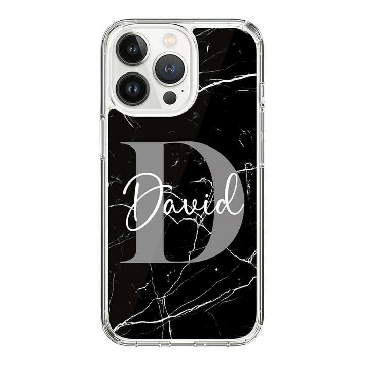 Apple iPhone 14 Pro / Clear Classic Personalized Text Black & White Marble Texture, Phone Case - Stylizedd.com
