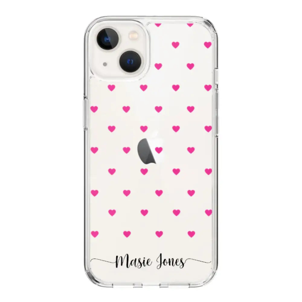 Apple iPhone 14 Plus / Clear Classic Phone Case Heart Pattern Custom Text, My Name Phone Case - Stylizedd.com