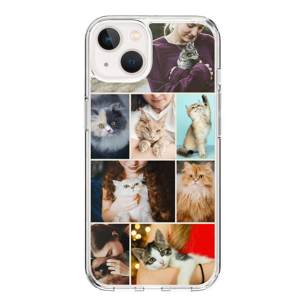 Apple iPhone 14 Plus / Clear Classic Personalised Photo Collage Grid Pet Cat, Phone Case - Stylizedd.com