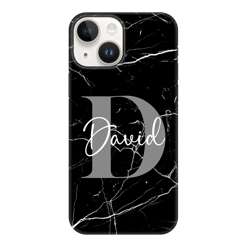 Apple iPhone 14 Plus / Snap Classic Personalized Text Black & White Marble Texture, Phone Case - Stylizedd.com