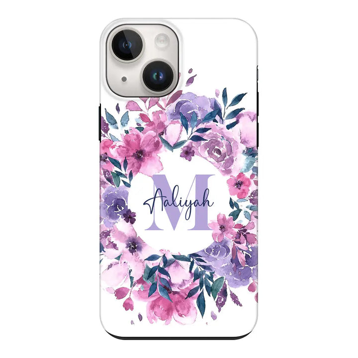 Apple iPhone 14 Plus / Tough Pro Custom Monogram Floral Flower Initial Name & Letter, Phone Case - Stylizedd.com