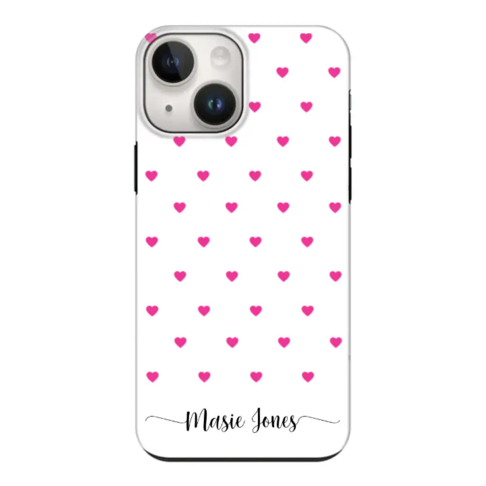 Apple iPhone 14 Plus / Tough Pro Heart Pattern Custom Text, My Name Phone Case - Stylizedd.com