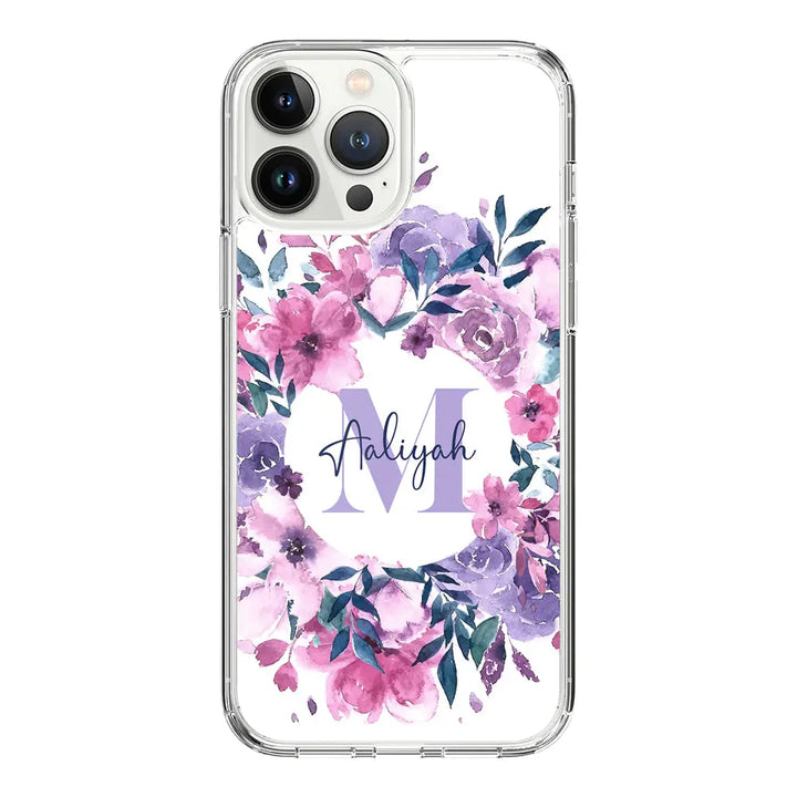 Apple iPhone 14 Pro Max / Clear Classic Custom Monogram Floral Flower Initial Name & Letter, Phone Case - Stylizedd.com