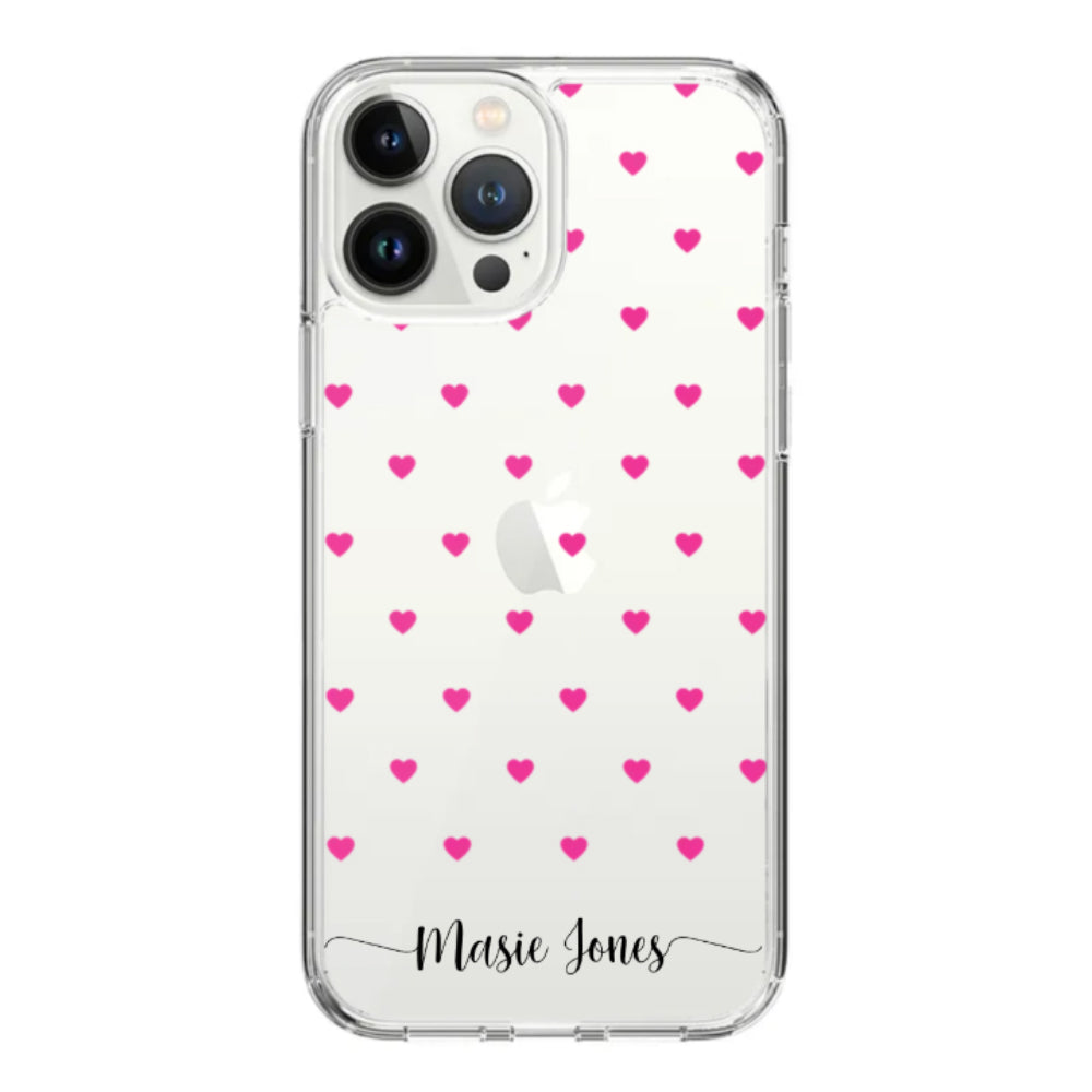 Apple iPhone 14 Pro Max / Rugged Black Heart Pattern Custom Text, My Name Phone Case - Stylizedd.com