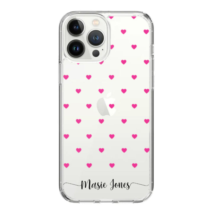 Apple iPhone 14 Pro Max / Rugged Black Heart Pattern Custom Text, My Name Phone Case - Stylizedd.com