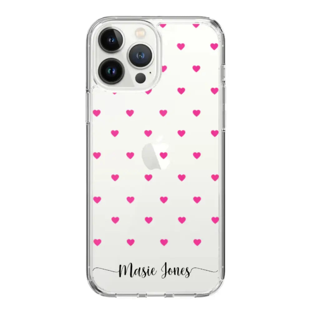 Apple iPhone 14 Pro Max / Clear Classic Heart Pattern Custom Text, My Name Phone Case - Stylizedd.com