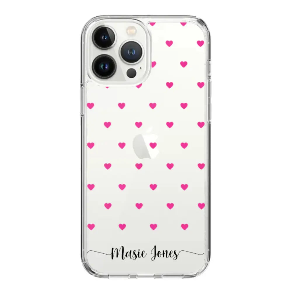 Apple iPhone 14 Pro Max / Clear Classic Phone Case Heart Pattern Custom Text, My Name Phone Case - Stylizedd.com