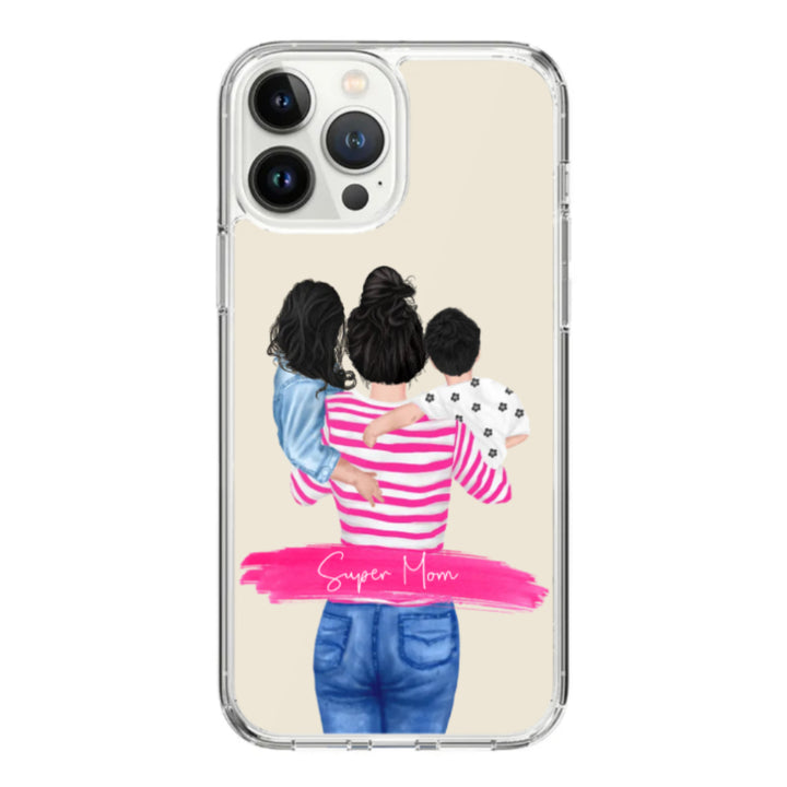 Apple iPhone 14 Pro Max / Rugged Black Custom Clipart Text Mother Son & Daughter Phone Case - Stylizedd.com