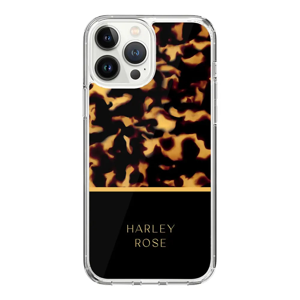 Apple iPhone 14 Pro Max / Clear Classic Personalized Text Elegant Luxury Tortoise Shell Pattern, Phone Case - Stylizedd.com