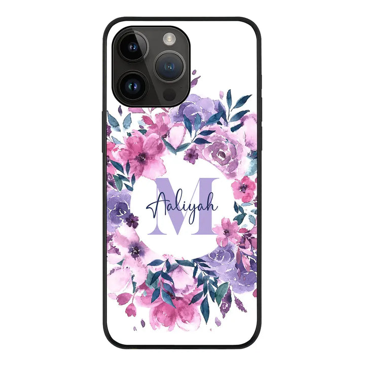 Apple iPhone 14 Pro Max / Rugged Black Custom Monogram Floral Flower Initial Name & Letter, Phone Case - Stylizedd.com