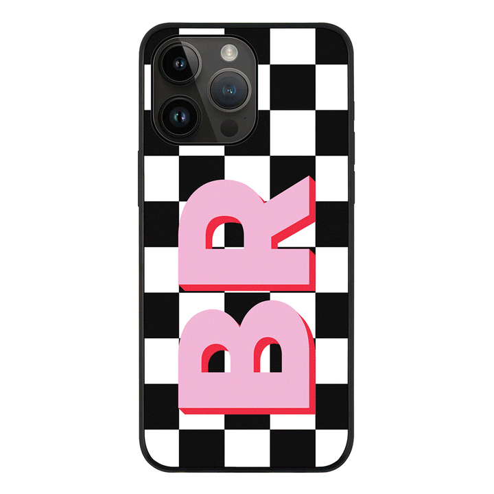 Apple iPhone 14 Pro Max / Tough Pro Custom Monogram Initial Checkerboard, Phone Case - Stylizedd.com