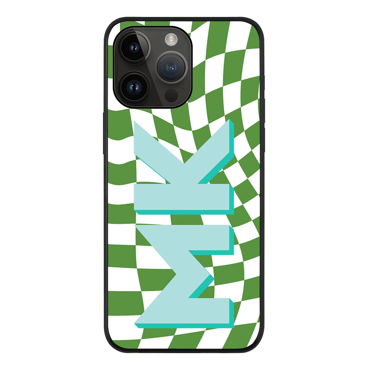 Apple iPhone 14 Pro Max / Rugged Black Custom Monogram Initial Wavy Checkerboard, Phone Case - Stylizedd.com