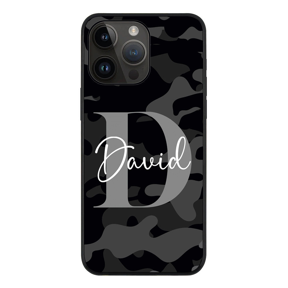 Apple iPhone 14 Pro Max / Rugged Black Personalized Name Camouflage Military Camo, Phone case - Stylizedd.com