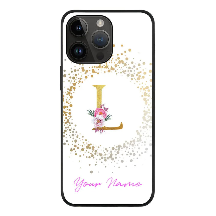 Apple iPhone 14 Pro Max / Rugged Black Floral Initial Phone Case - Stylizedd.com