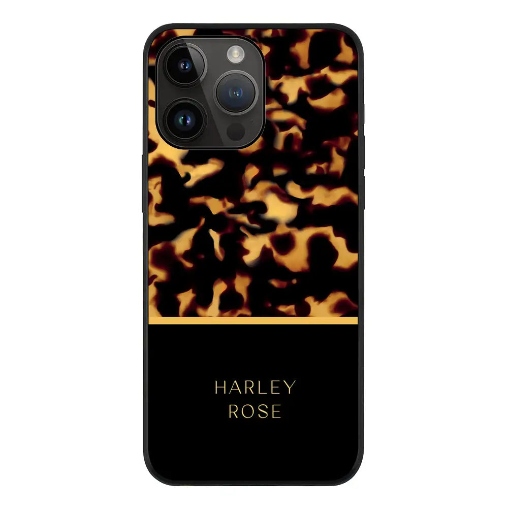 Apple iPhone 14 Pro Max / Rugged Black Personalized Text Luxury Tortoise Shell Pattern, Phone Case - Stylizedd.com