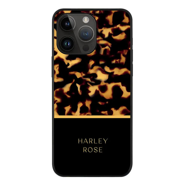 Apple iPhone 14 Pro Max / Rugged Black Personalized Text Luxury Tortoise Shell Pattern, Phone Case - Stylizedd.com