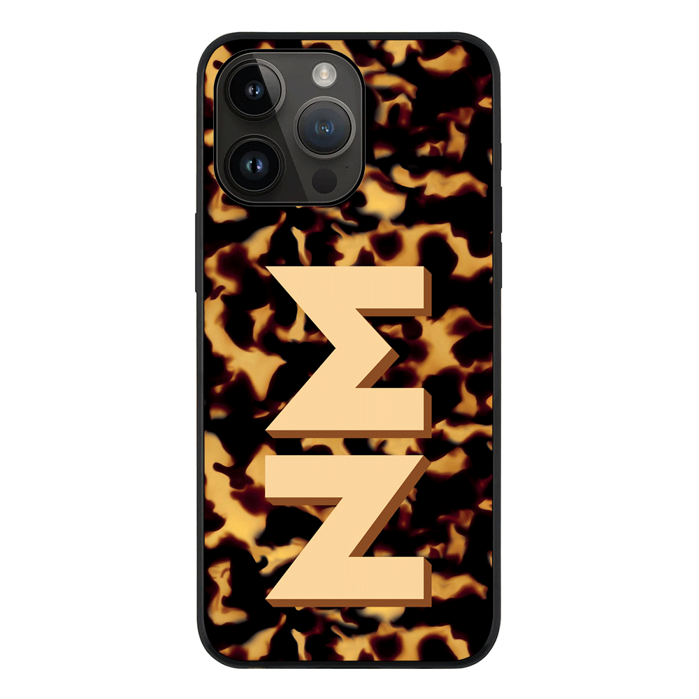 Apple iPhone 14 Pro Max / Rugged Black Custom Monogram 3D Text Luxury Tortoise Shell Pattern, Phone Case - Stylizedd.com