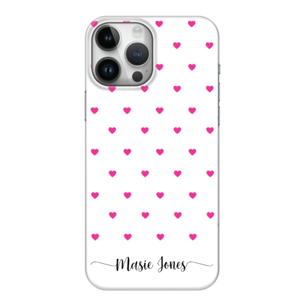 Apple iPhone 14 Pro Max / Clear Classic Heart Pattern Custom Text, My Name Phone Case - Stylizedd.com