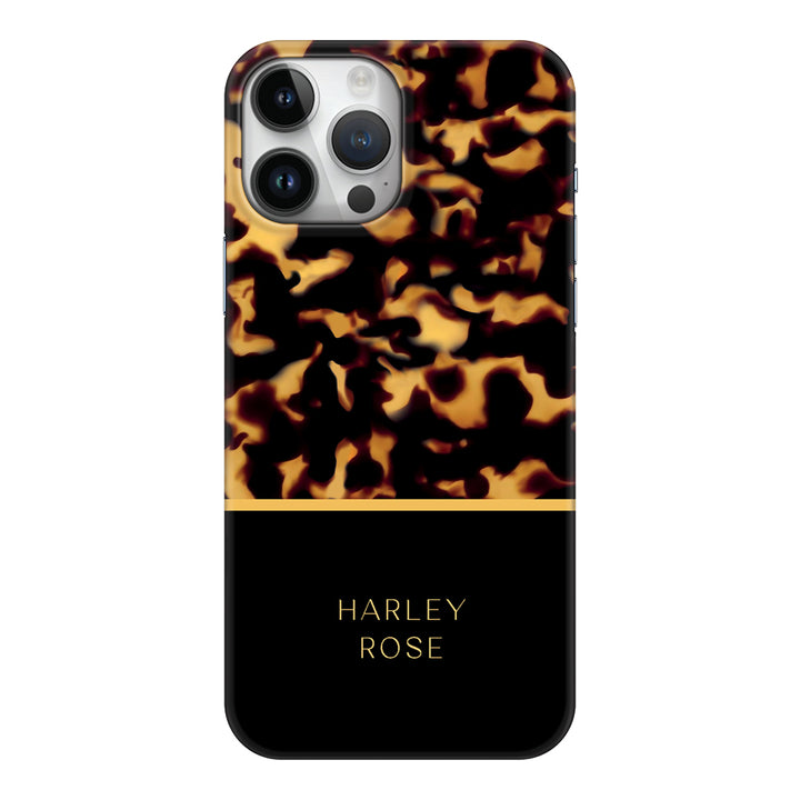 Apple iPhone 14 Pro Max / Snap Classic Personalized Text Luxury Tortoise Shell Pattern, Phone Case - Stylizedd.com