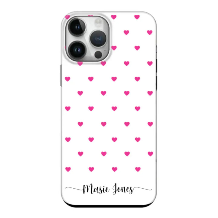 Apple iPhone 14 Pro Max / Tough Pro Heart Pattern Custom Text, My Name Phone Case - Stylizedd.com