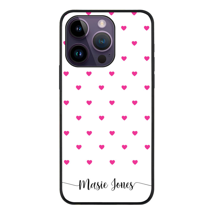 Apple iPhone 14 Pro / Tough Pro Heart Pattern Custom Text, My Name Phone Case - Stylizedd.com