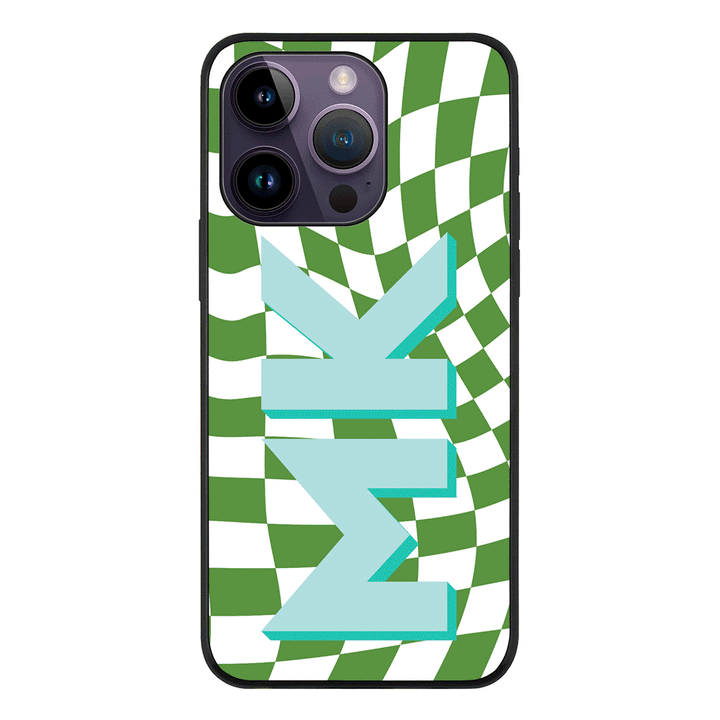 Apple iPhone 14 Pro / Rugged Black Custom Monogram Initial Wavy Checkerboard, Phone Case - Stylizedd.com