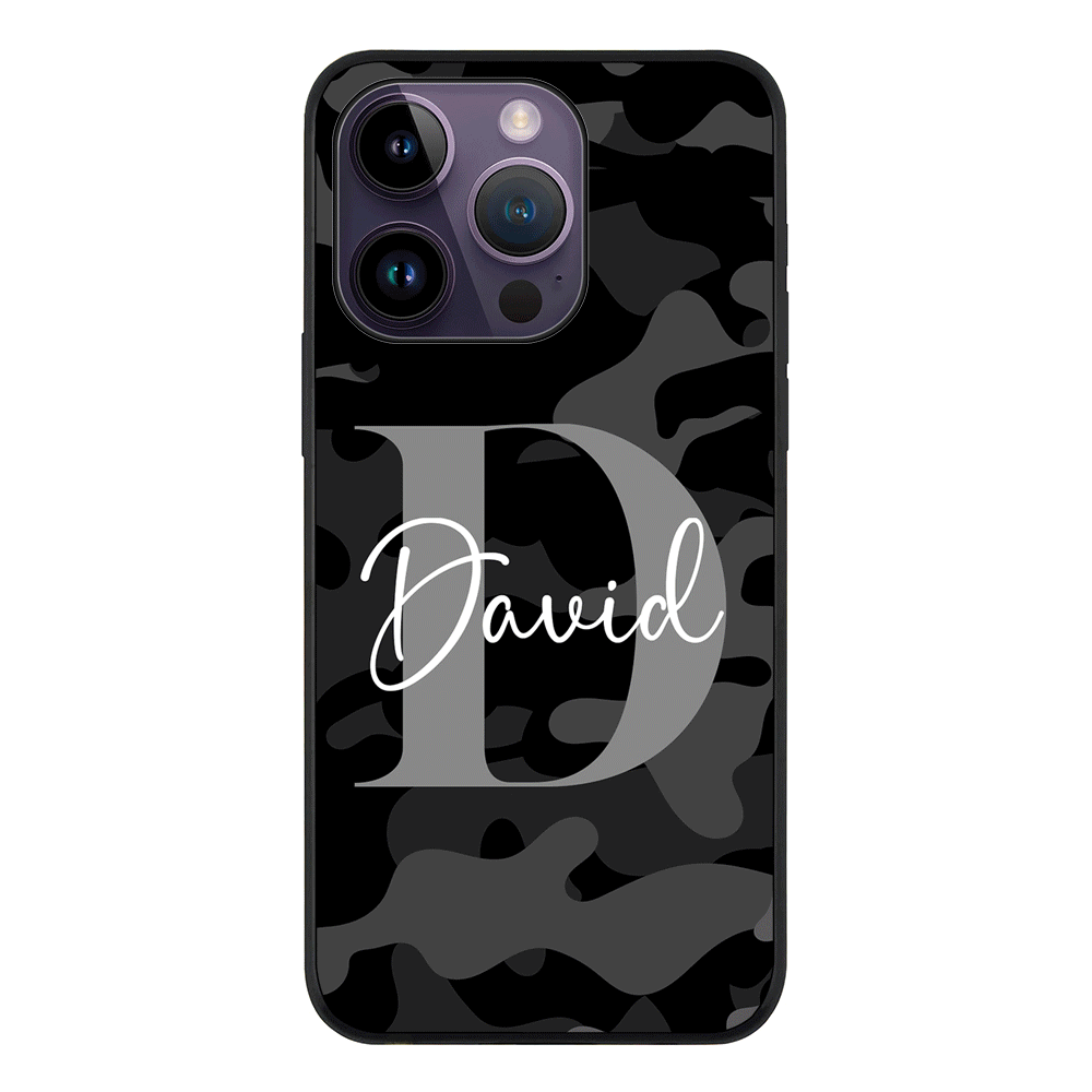 Apple iPhone 14 Pro / Rugged Black Personalized Name Camouflage Military Camo, Phone case - Stylizedd.com