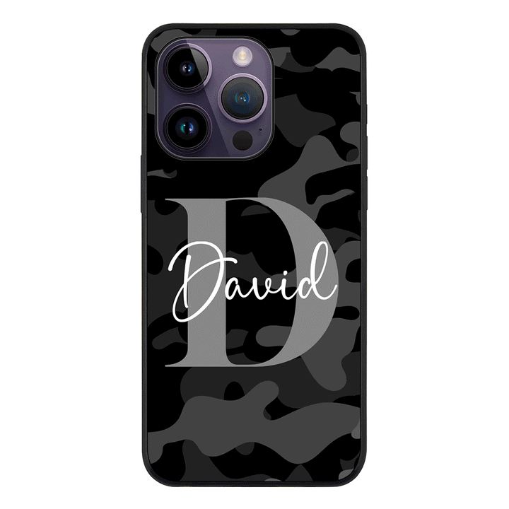 Apple iPhone 14 Pro / Rugged Black Personalized Name Camouflage Military Camo, Phone case - Stylizedd.com