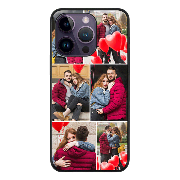 Apple iPhone 14 Pro / Rugged Black Personalised Valentine Photo Collage Grid, Phone Case - Stylizedd.com