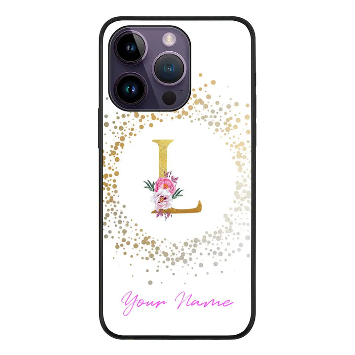Apple iPhone 14 Pro / Rugged Black Floral Initial Phone Case - Stylizedd.com