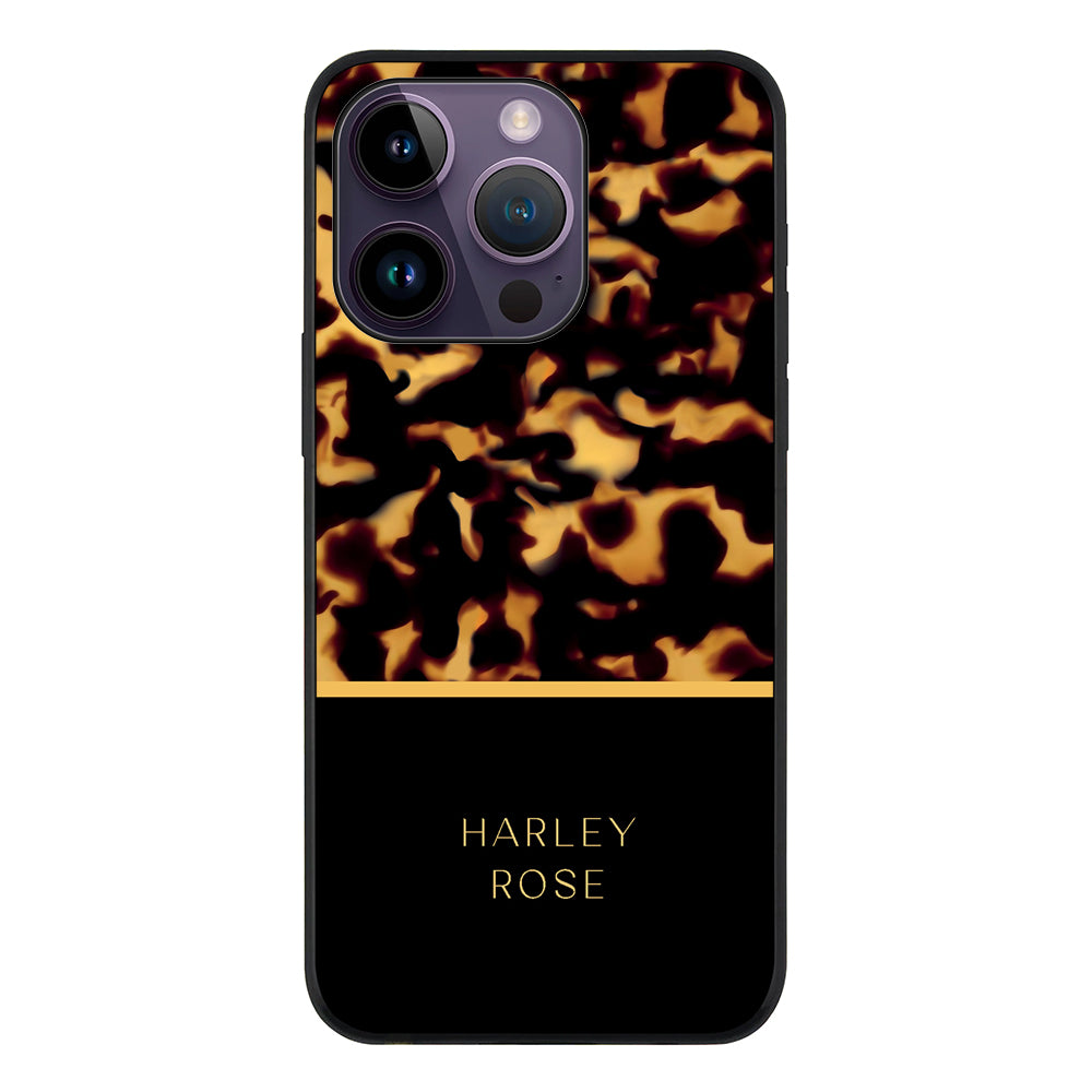 Apple iPhone 14 Pro / Rugged Black Personalized Text Luxury Tortoise Shell Pattern, Phone Case - Stylizedd.com