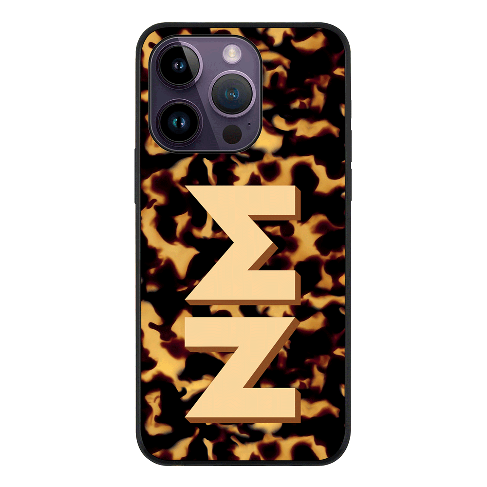 Apple iPhone 14 Pro / Rugged Black Custom Monogram 3D Text Luxury Tortoise Shell Pattern, Phone Case - Stylizedd.com