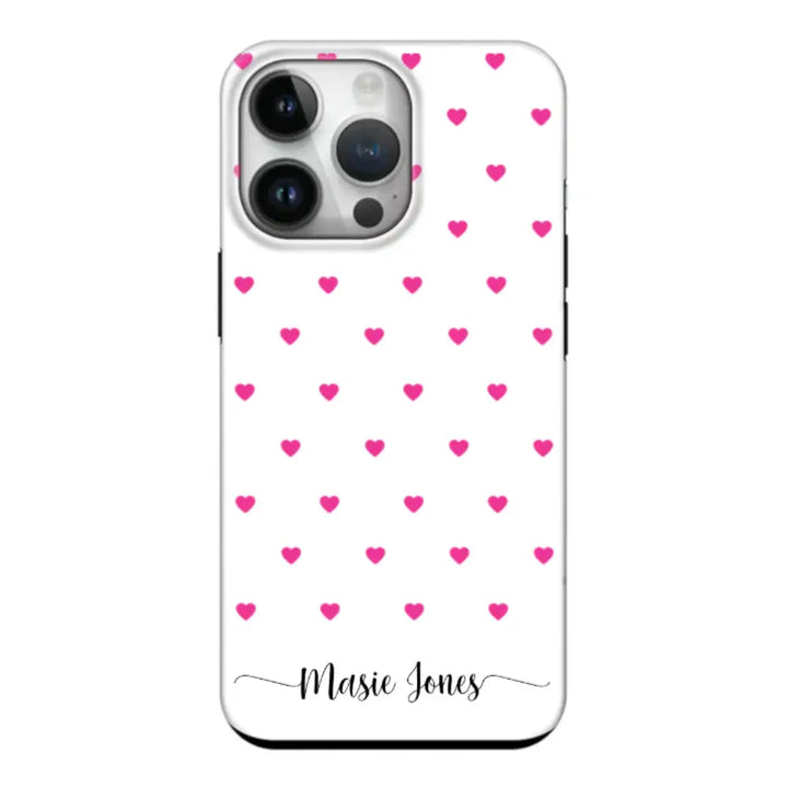 Apple iPhone 14 Pro / Tough Pro Heart Pattern Custom Text, My Name Phone Case - Stylizedd.com