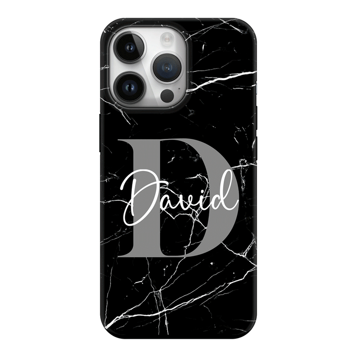 Apple iPhone 14 Pro / Tough Pro Personalized Text Black & White Marble Texture, Phone Case - Stylizedd.com