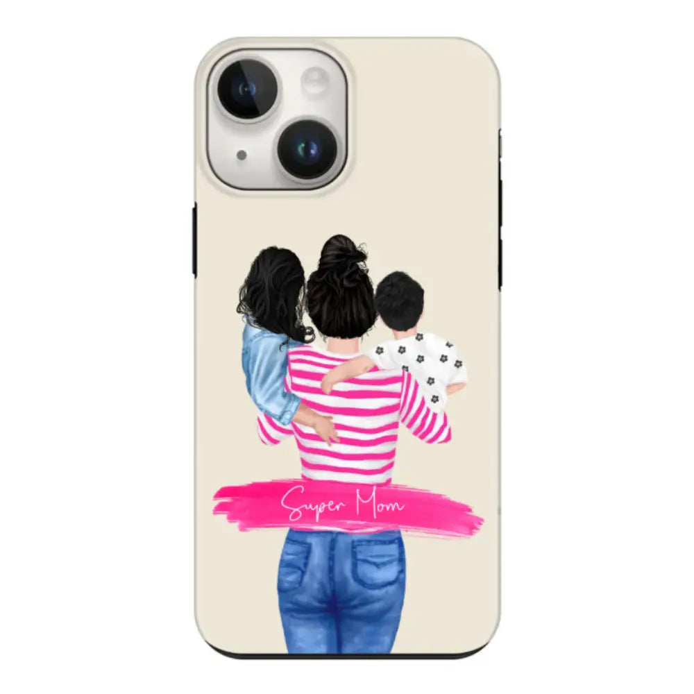 Apple iPhone 14 / Tough Pro Phone Case Custom Clipart Text Mother Son & Daughter Phone Case - Stylizedd.com