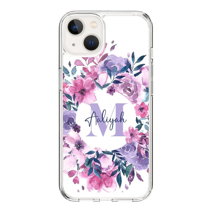 Apple iPhone 15 / Clear Classic Custom Monogram Floral Flower Initial Name & Letter, Phone Case - Stylizedd.com